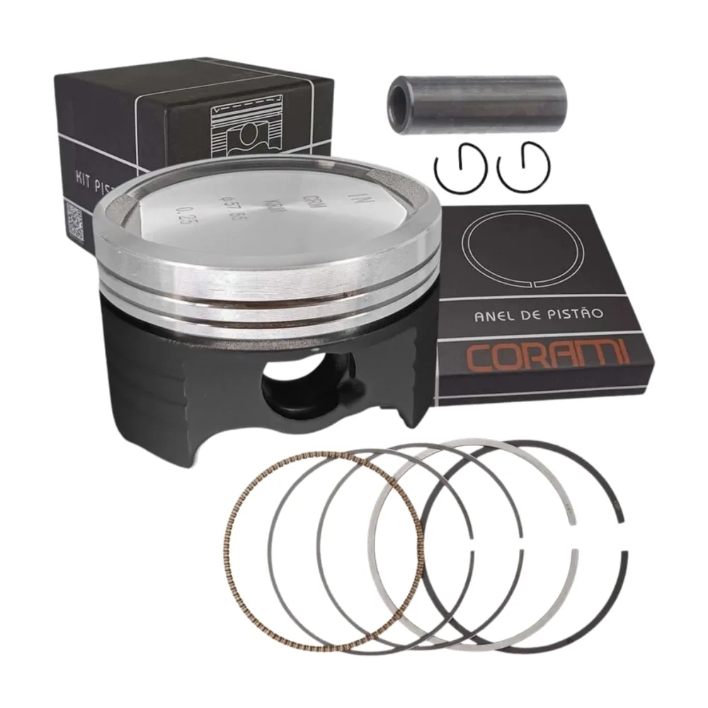Pistão e Anéis Corami Titan 150 2004 a 2015/Fan 150 2010 a 2015/Bros 150 2003 a 2015 0,25